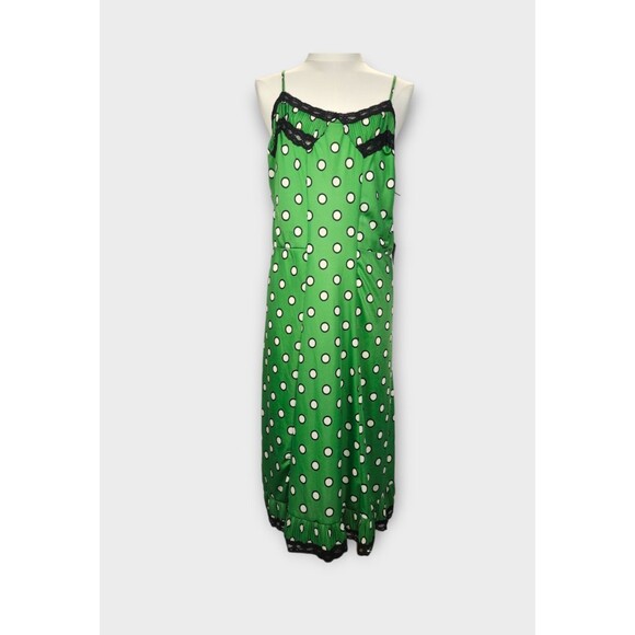 Jean Paul Gaultier Target Slip Dress In Green Polka Dot Black Lace - XL - Picture 1 of 15
